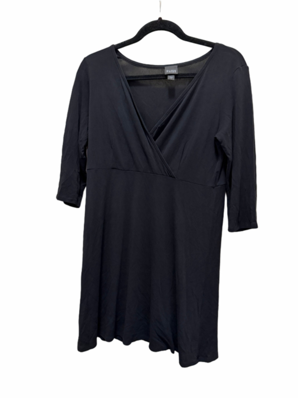 Eileen Fisher Black 100% Silk Crossover Bodice Dress Size S